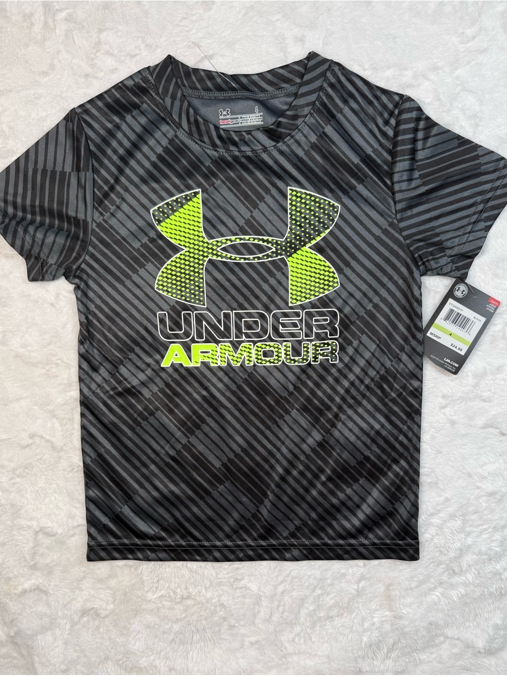 Under Armour Black Tee with Neon Green Logo - Kids Short Sleeve